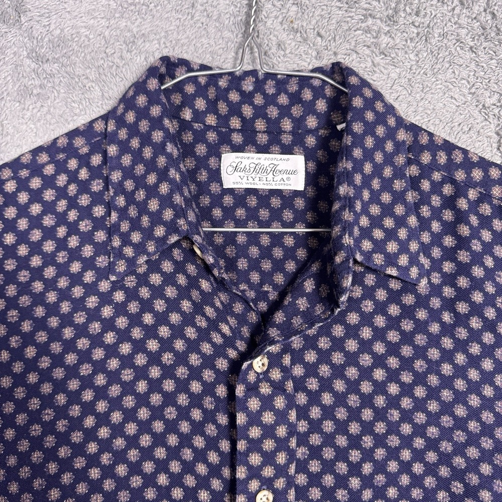 Vintage Viyella Shirt Mens L Geometric Wool Flannel Scotland Saks Fifth Avenue